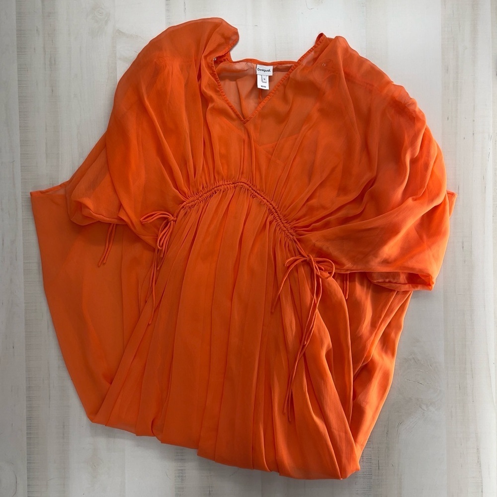 DESIGUAL Orange flowy maxi dress beautiful event travel vacation M - Picture 4 of 9